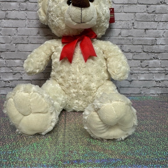 Holiday Home Cream Teddy Bear Plush Wavy Fur Red Bow Toy Network 2009 w/ Tag - Picture 7 of 14